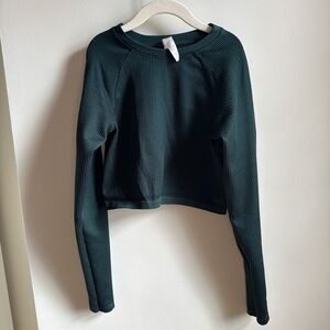 Aerie Dark Green Long Sleeve Crop Top